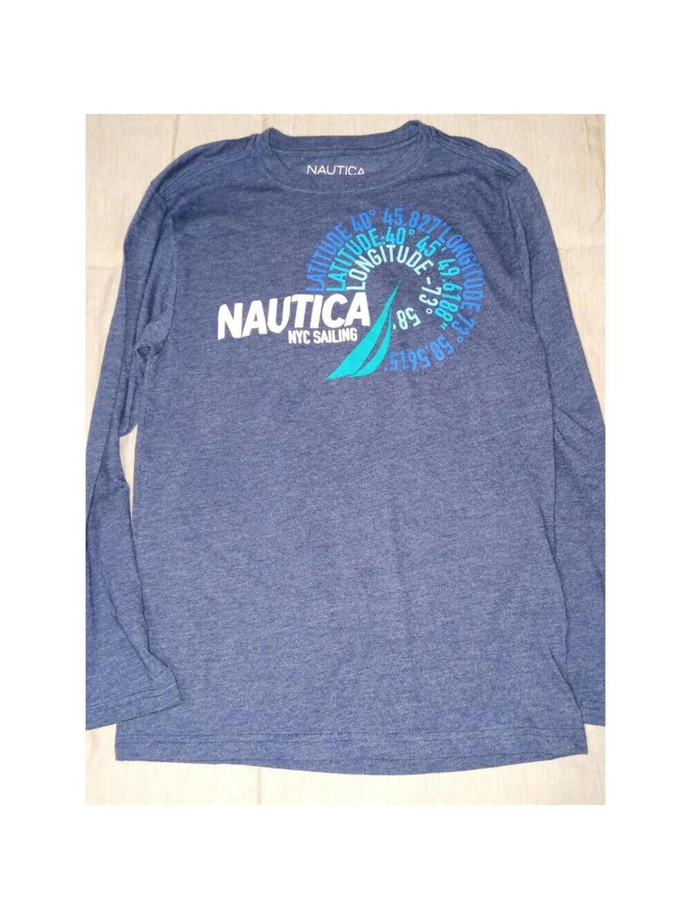 Nautica T-shirt Boys Size 10/12 Long Sleeve Graphic Fall Winter Clothes